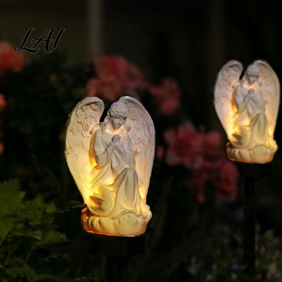 Praying Angel Figurine Gift Solar Garden Light Waterproof Pathway Retro Lighted French Courtyard Decor Statue with Stake for Patio Lawn Walkway
