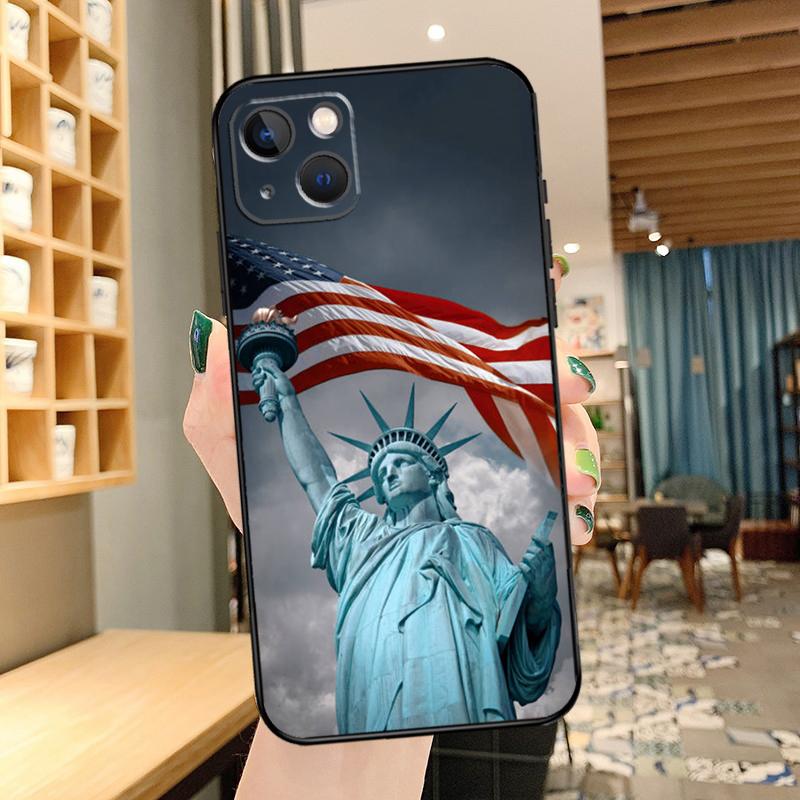 America Flag Statue of Liberty Phone Case For iPhone 15 Pro Max 14 13 12 11 16 17 Pro Max Mini 15 16 Plus 16e 17 Air Cover
