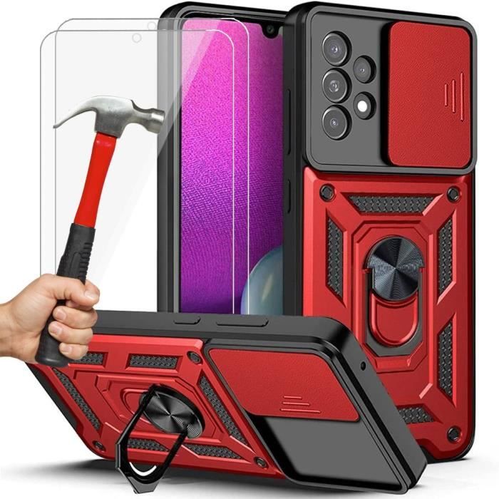 Coque - Samsung - A33 5G - Rouge - Verres Trempés - Support Anneau 360°