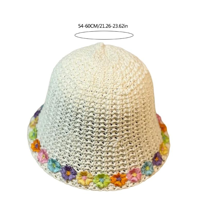 Crochet Bucket Hat with Flower Decals Summer Spring Bucket Hat Crochet Floppy Hat for Adult Teen Hat Knitted Sun Hat
