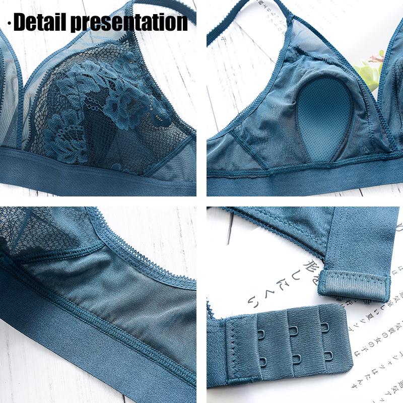 Sujetadores inalámbricos sexy para mujer Bralette de encaje ultrafino con escote en V profundo