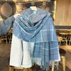 Autumn and Winter Retro Student Leisure Field Grid Scarf Women's Warm Soft Waxy Thickened Line Square Fringed Scarf
