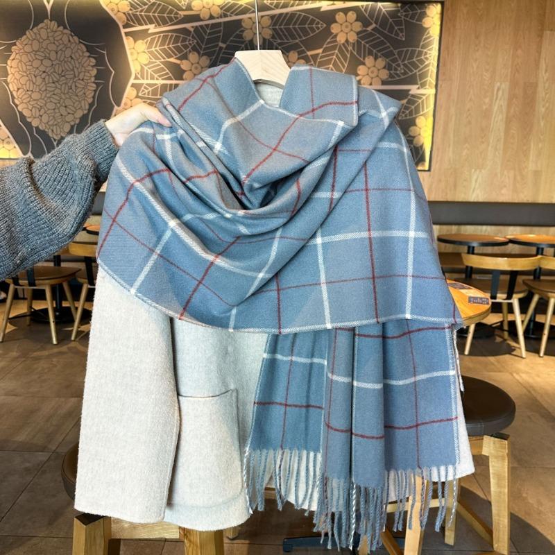 

Autumn and winter retro student leisure field grid scarf women s warm soft waxy thickened line square fringed scarf 65-180CM серый