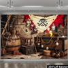 2D Piratenschiff Kabine Kulisse Totenkopfflagge Geburtstagsparty Hintergrund