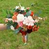 Realistic Caramel Bridal Bouquets Artificial Roses Fall Wedding Decoration Handmade Silk Flower For Home Elegant Party