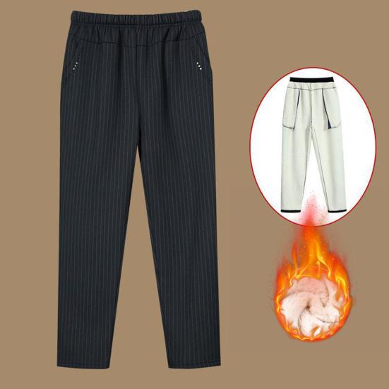 Yousheng Women Cotton Pants Solid Color Elastic Waist Casual Trousers with Pockets Thickened Velvet Lining Winter Sweatpants
