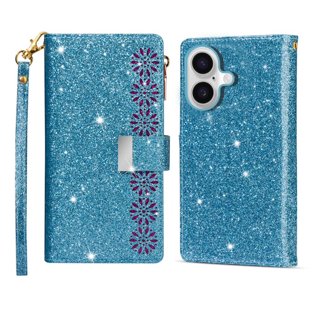 For iPhone 17 Case Starry Sky Carving Leather Wallet Phone Cover with Wrist Strap