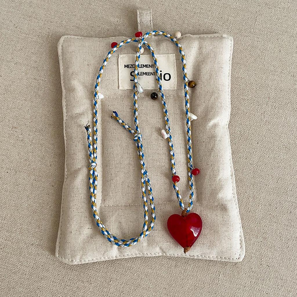 Stylish Versatile Sweater Chain Heart Shaped Pendant Necklace Featuring Adjustable Cord Red Resin Women Fashion