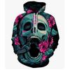 Felpa con Cappuccio Stampa 3D Motivo Teschio Horror Elemento Autunno Inverno Uomo e Donna Pullover Casual Nero Adatto per l'Uso Quotidiano