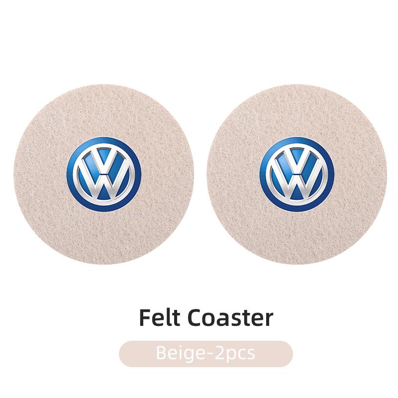 DOG1 2PCS Car Felt Material Coasters Water Cup Holder Mat Trimmmable For VW Scirocco Jetta Beetle B5 Passat Polo Tiguan Sharan Touran