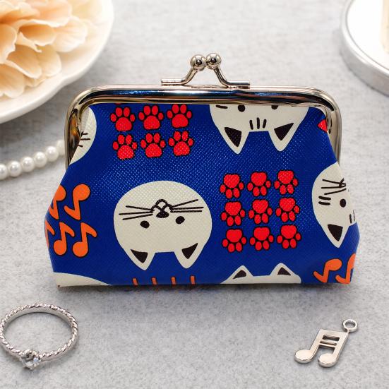 Cartoon Cat Coin Purse, Women Cute Kitten Change Purse, Kiss Lock Small Purse for Coins Cards Folded Cash