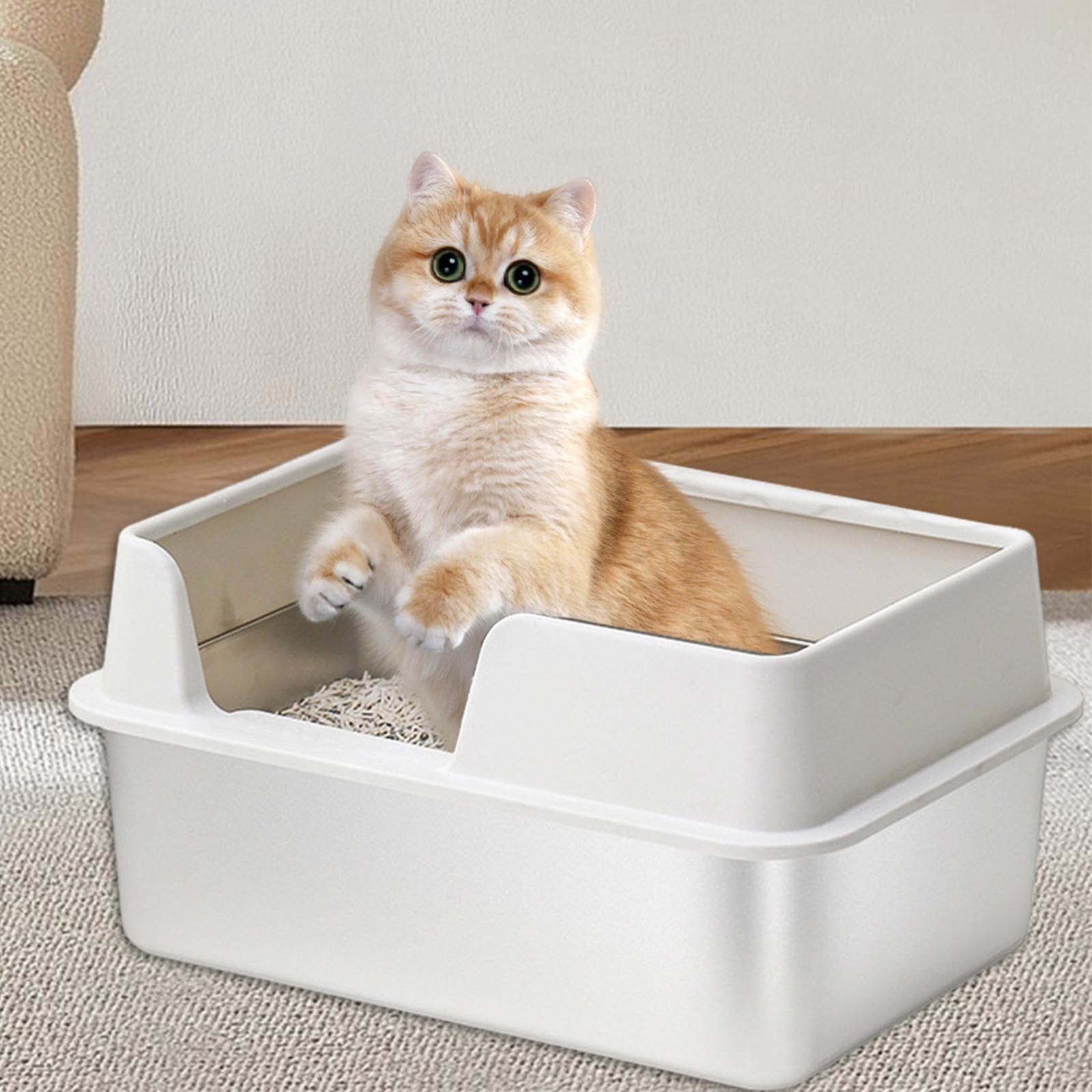 

Открытый кошачий туалет с ободом, кошачий туалет из нержавеющей стали, открытый кошачий туалет с высоким ободом, большой поддон-миска, маленький без крышки белый