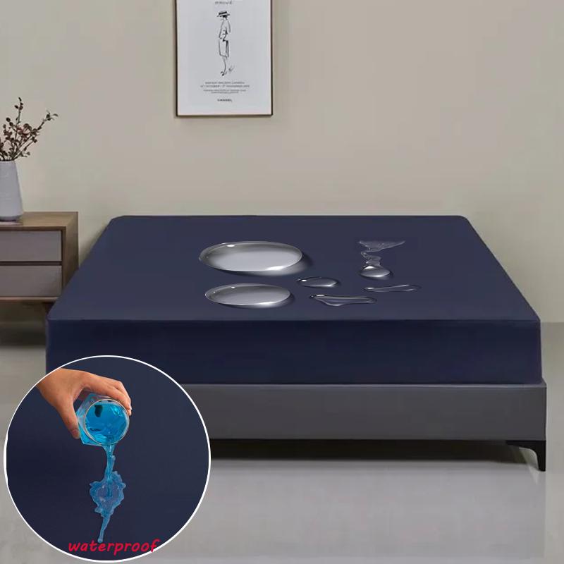 All-Season Waterproof Mattress Protector Soft Polyester Deep Pocket Sheet 8 Colors Modern Bed Fitted Sheet Durable Mattress Cover Bedding Bedspread