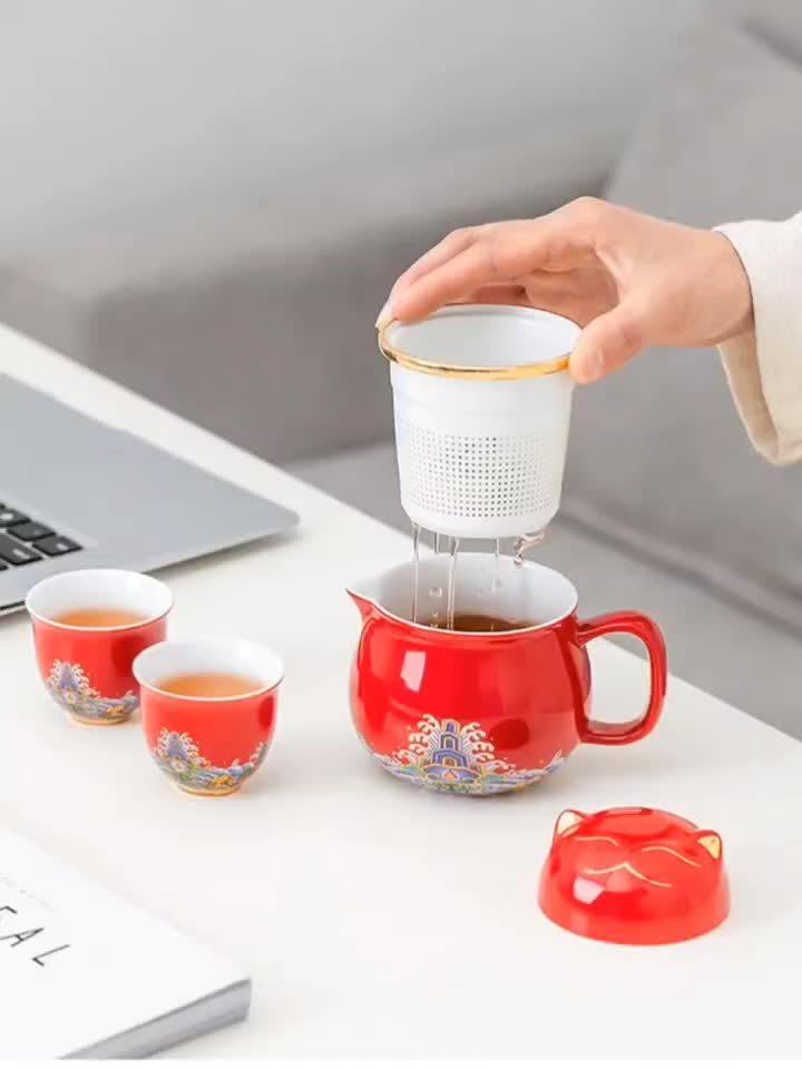 1pc Ceramic Portable Lucky Cat Tea Set Ceramic Tea Cup Perfect For Home Travel Picnic Office And Perfect As Gift Tea Accessories Drinkware Supplies