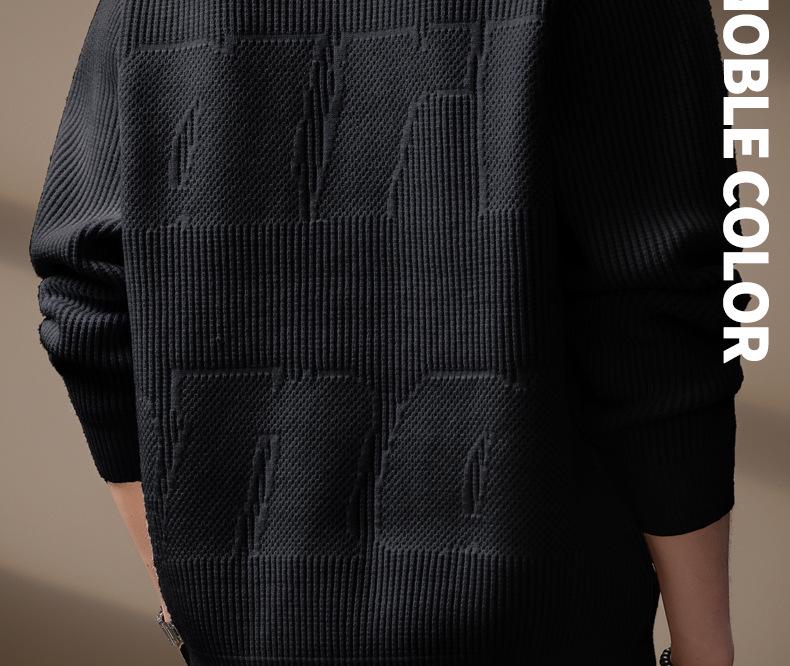 Men's Plus Size Retro Textured Sweater - Thickened Round Neck Pullover for Autumn/Winter