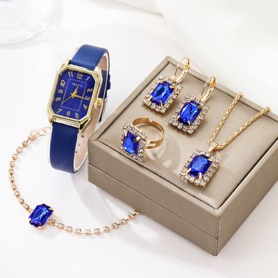 Square Roman Watch Gem Bracelet Set Square Belt Watch + Square Gem Bracelet Set