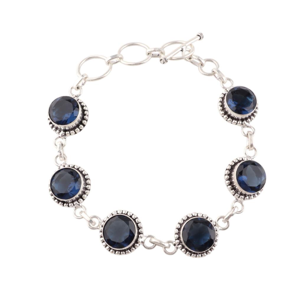 London Blue Topaz Gemstone 925 Sterling Silver Jewelry Handcrafted Bracelet 7-9" RB-17-9