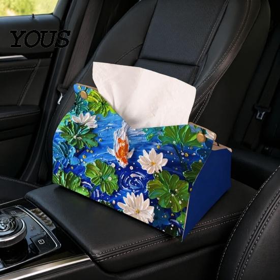 Foldable Paper Organizer Leather Tissue Box Cover with Flowers Pattern, Desktop Organizer, Napkin Holder Case, Portable Dispenser Facial Dispenser,