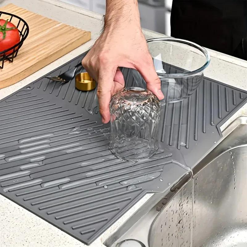 Silicone Wave Drying Mat Non Slip Dish Drainer Pad Heat Resistant Foldable Kitchen Table Placemat for Countertop Insulation