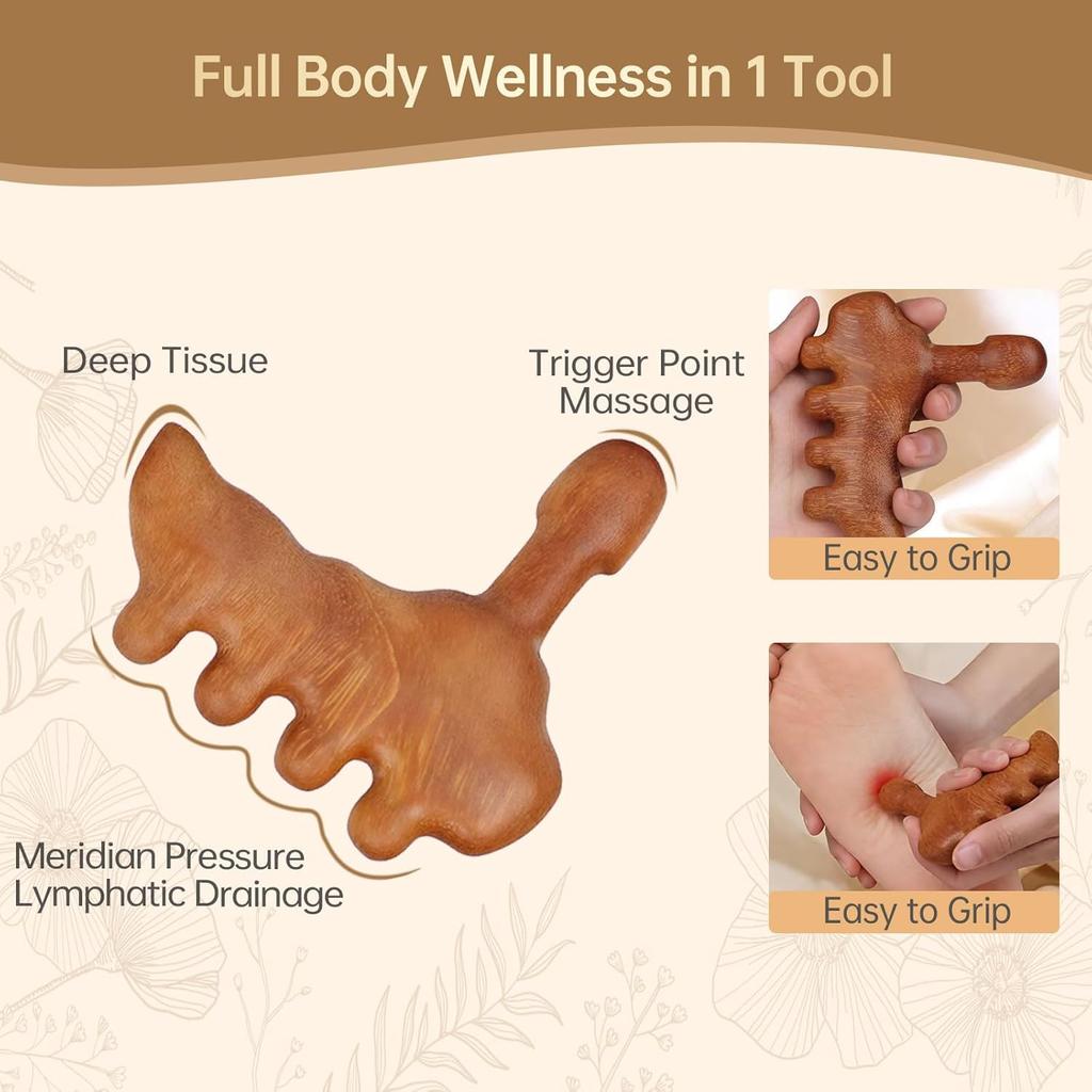 Wood Acupressure Massager Stick with Meridian Portable Foot & Body Trigger Point Massage Tools Gua Sha Tool for Stress Relief