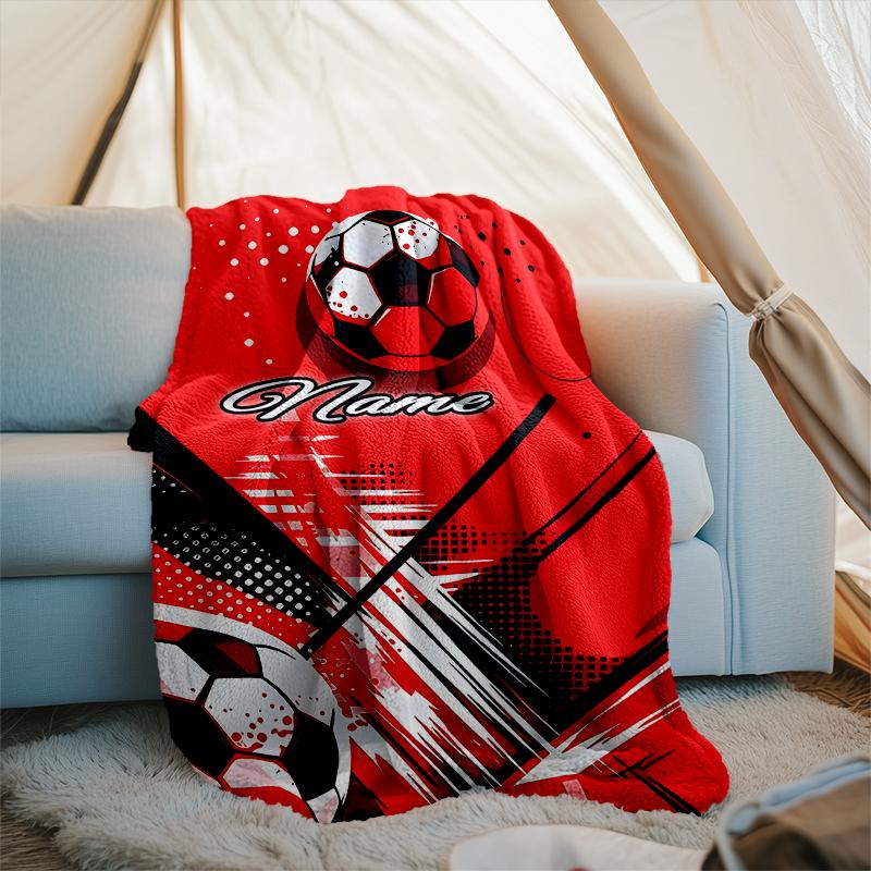 1PC Custom Name Soccer Ball Artwork Outdooor Flannel Blankets Throw Blanket All-Season Throw Gift Bedspread for Couch, Bed, Camping Holiday Birthda