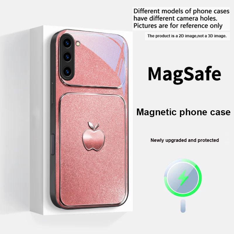 

Vintage silver border For Magsafe Samsung S25 S25 Edge S25Ultra S8 9 10 20 S21 Pro 22 Plus S23 FE S24 Ultra Glass Phone Case Galaxy S23+