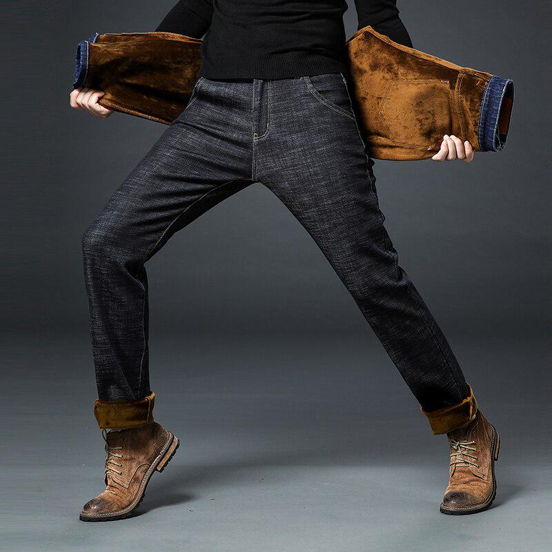Blugi de iarnă pentru bărbați, calzi, cu croială slim, pantaloni denim, bărbați, pantaloni groși, mărime mare, blugi pentru bărbați, negri, albaștri