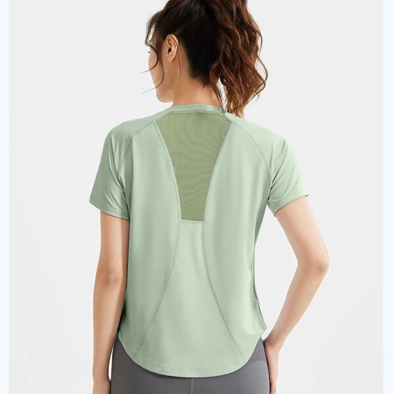 New summer loose mesh yoga short sleeved female breathable T shirt  running sports fitness top women