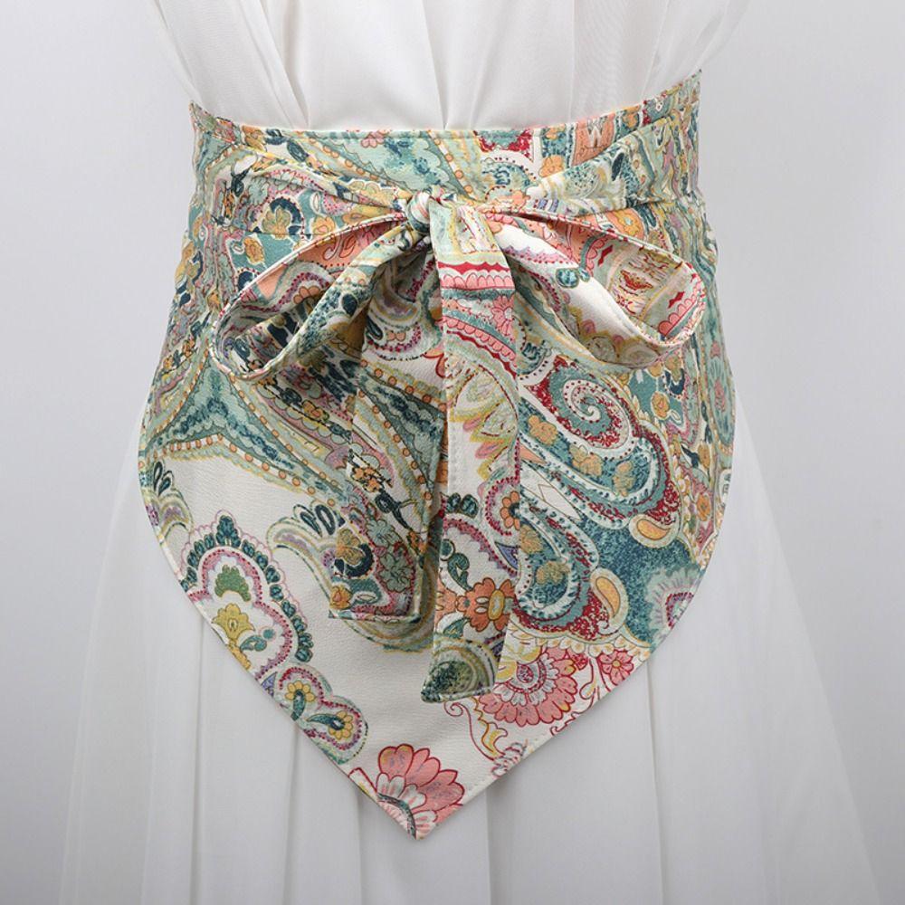 Chinese Style Ethnic Triangular Waistband Embroidered Printing Jeans Decor Floral Triangular Belt Clothing Accessories Tassel