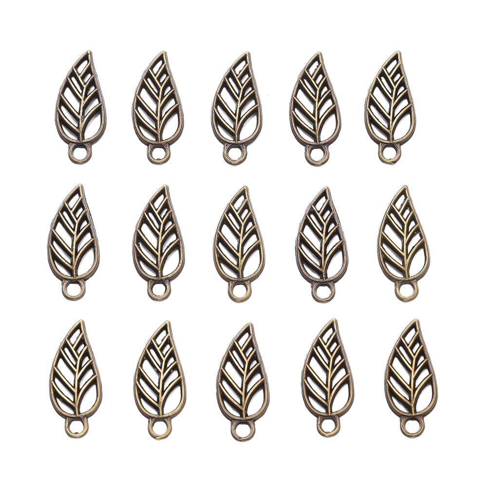 50pcs/lot 19x8mm Alloy Leaves Shape Antique Pendant Charms Necklace Bracelet Earring DIY For Jewelry Making Accessories Supplies