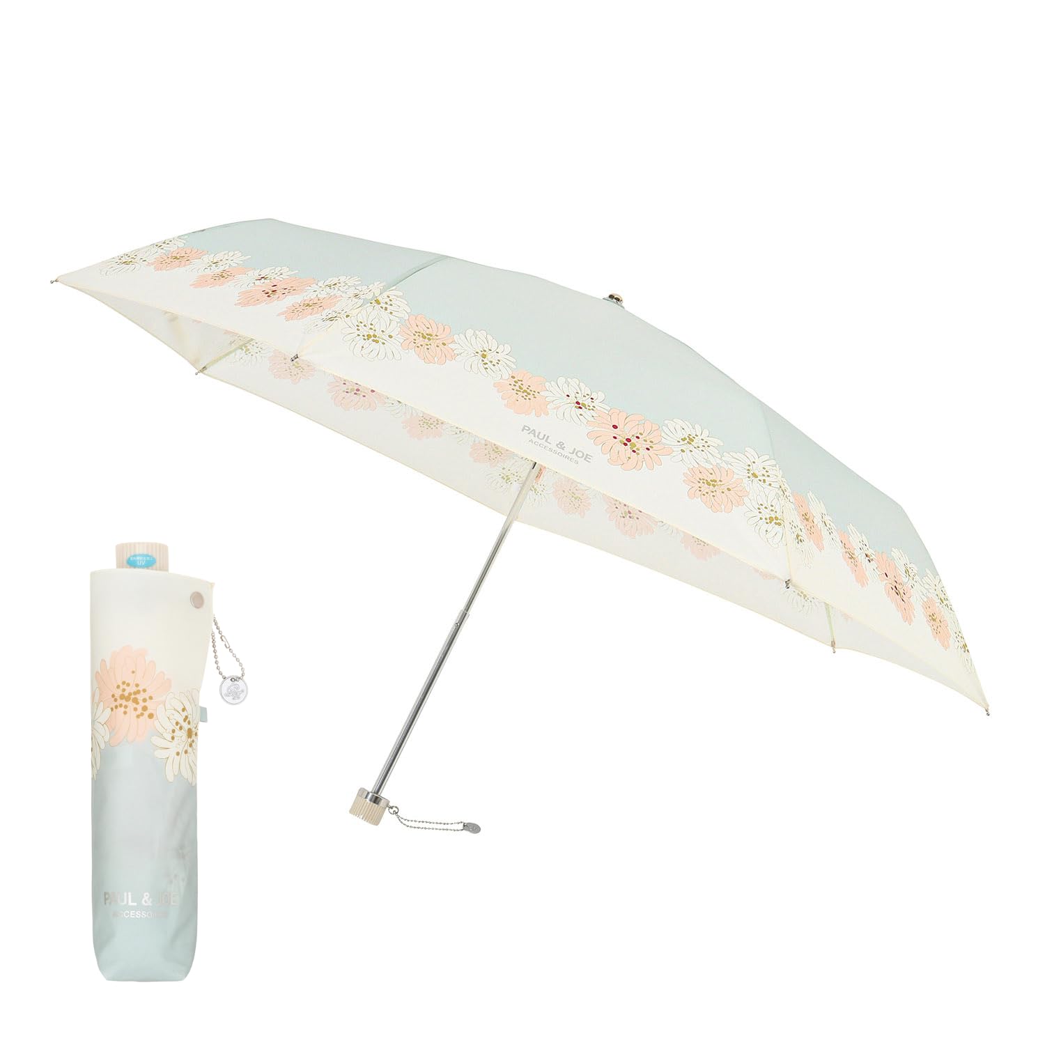 

PAUL & JOE ACCESSOIRES Moonbat Umbrella, Women s, Durable Floral Chrysanthemum Folding Umbrella, 10978, Light Gray