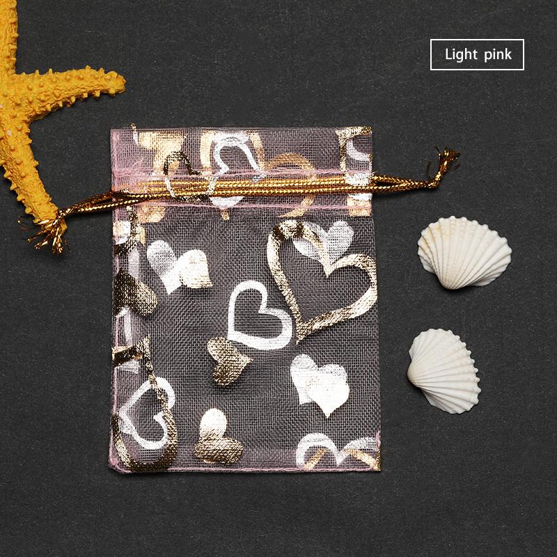 50pcs Love Heart Organza Bags Wedding Gift Christmas Bags Tulle Favor Sack Jewelry Popular Drawstring 7X9 9X12 11X16 13X18cm