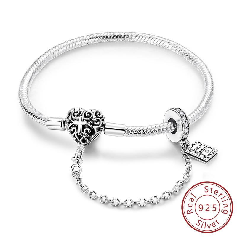 Original 925 Silver Bracelets 17-20CM Love Heart Flowers Butterfly Charms Beads Bracelet For Women Fashion Jewelry Gift