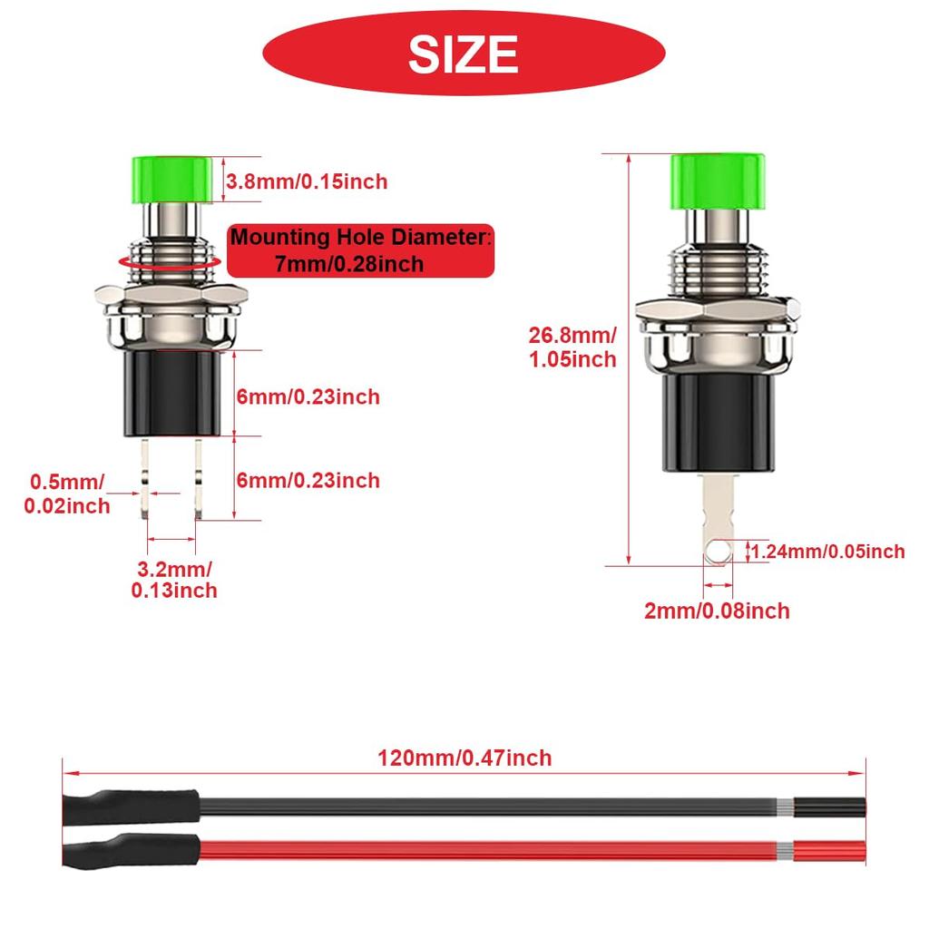 MKBKLLJY 15pcs 7mm Green Momentary Push Button Switch 1A 110V 220V 250V AC