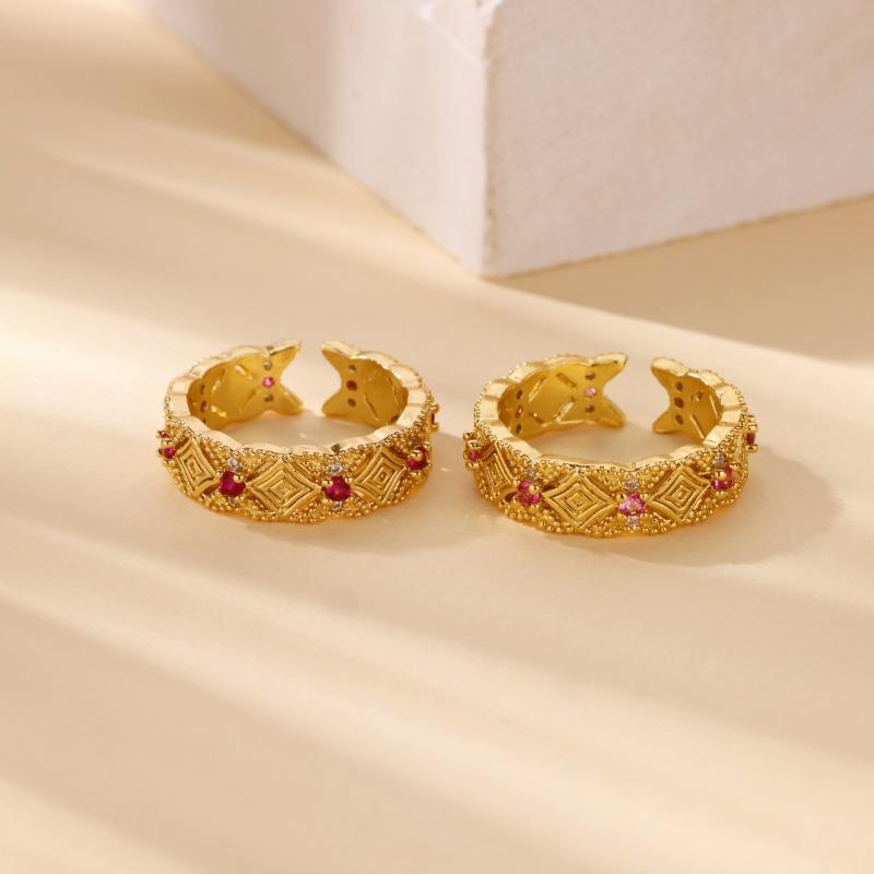 Vintage Gold Enamel Zircon Court Style Ring Women's Fashion High Sense Autumn and Winter Ring Opening