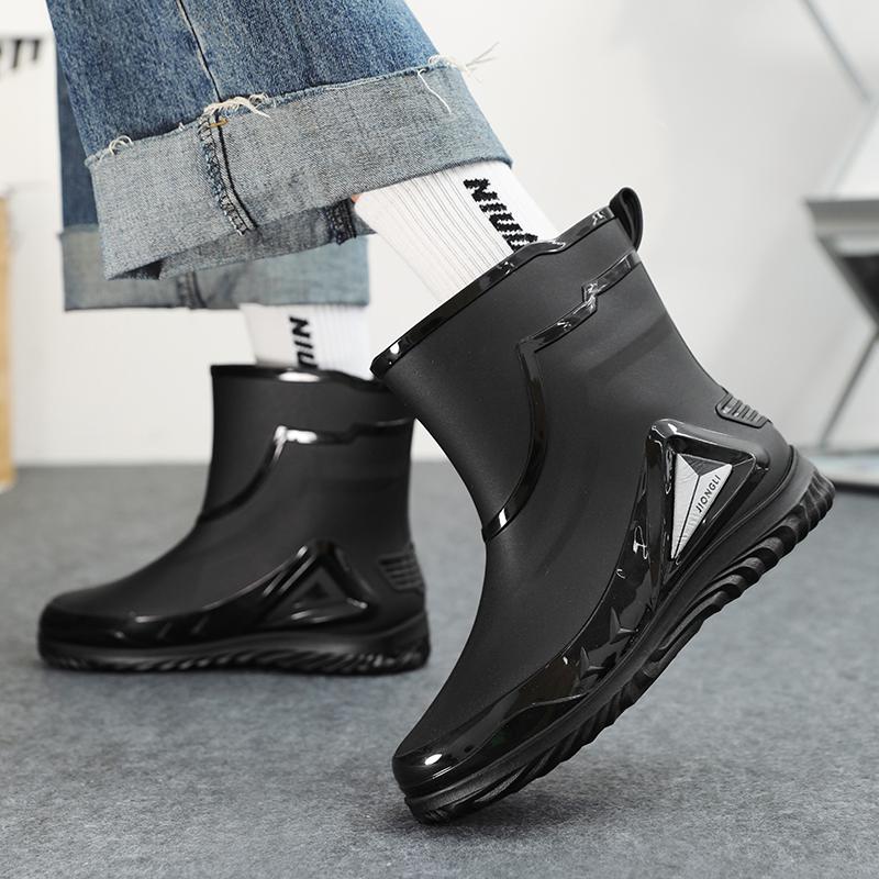 Men'S Casual Anti-Slip Rain Boots Four Seasons Light Waterproof Comfort Outdoor Fishing Walking Water Shoes High Top Rain Shoes