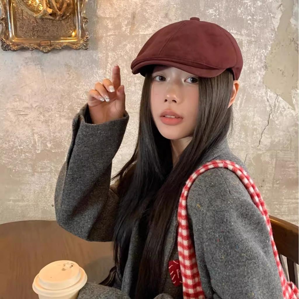 Korean Style Suede Forward Hat for Women In Autumn and Winter Design Shows Small Big Head Without Duck Tongue Beret