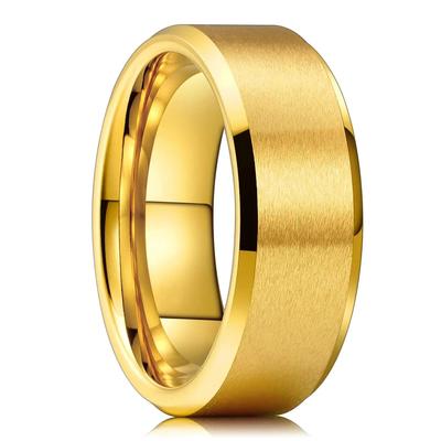 Eenvoudige 8MM Heren Goudkleur RVS Ringen Matte Afwerking Afgeschuind Gepolijst Verlovingsring Voor Mannen Vrouwen Trouwring Sieraden