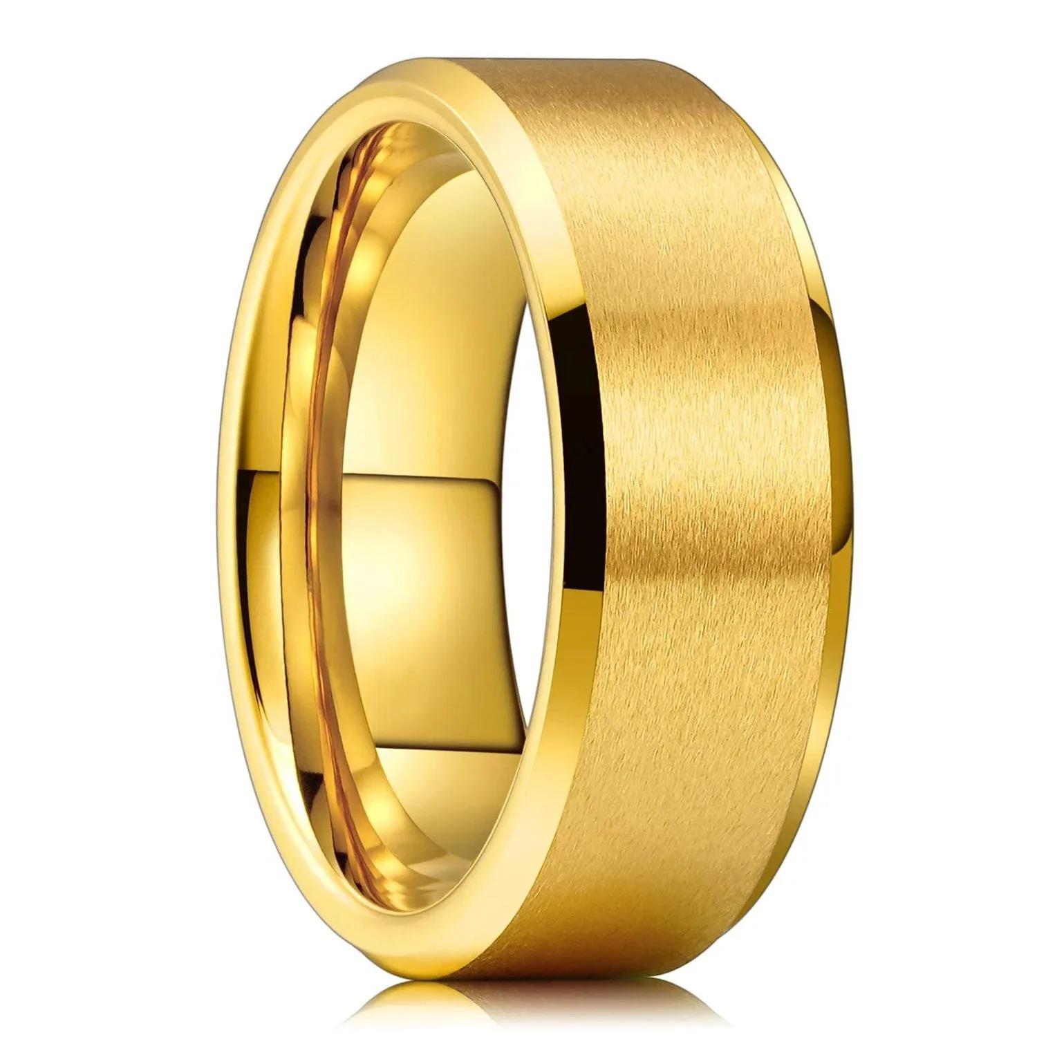 

Простые мужские кольца из нержавеющей стали золотого цвета 8 мм, матовая поверхность, скошенные полированные, обручальное кольцо для мужчин и женщин, свадебное кольцо, ювелирные изделия 10