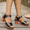 Patent Leather Square Heel Sandals Summer New Round Head Open Toe Sewing Line Waterproof Platform High Heels