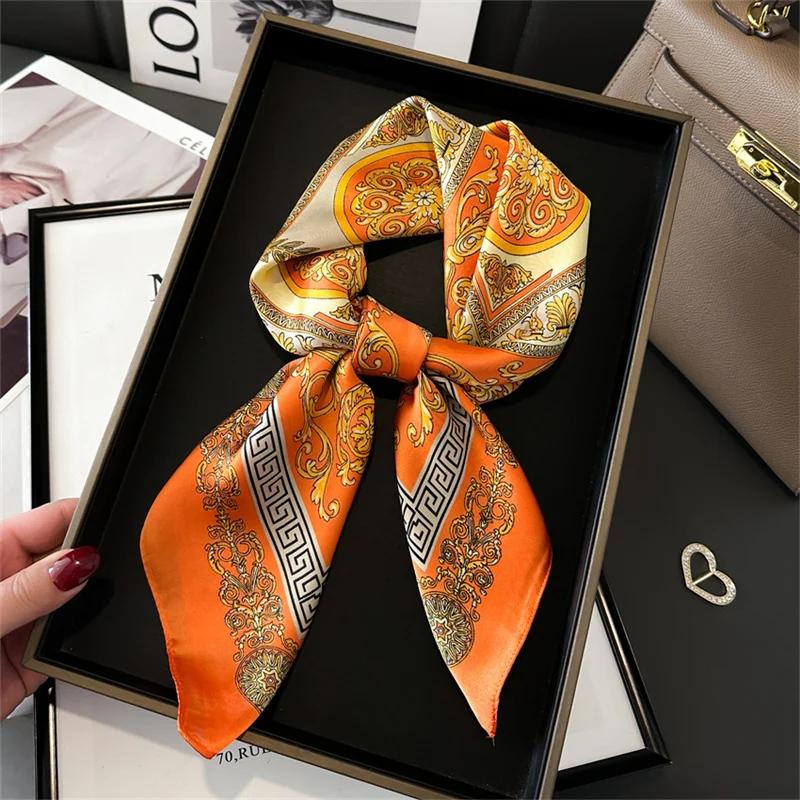New Fashion 70X70Cmprinted Women'S Scarf Pashmina Silk Scarf Square Shawl Decorative Headband Neck Luxury Design Bandana