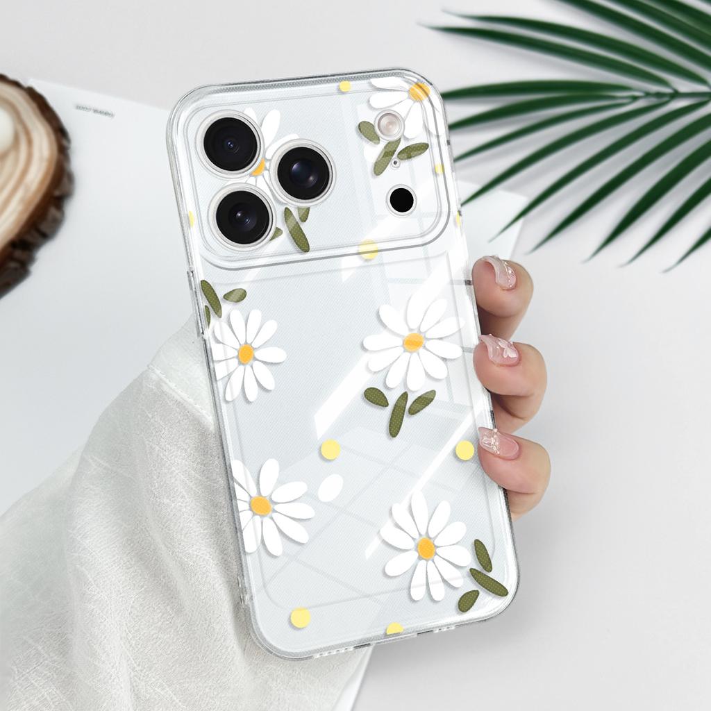 Graceful Daisies Transparent Phone Case For iPhone 17 Air 16 16e 15 14 Pro Max Plus Mini Soft TPU Cover