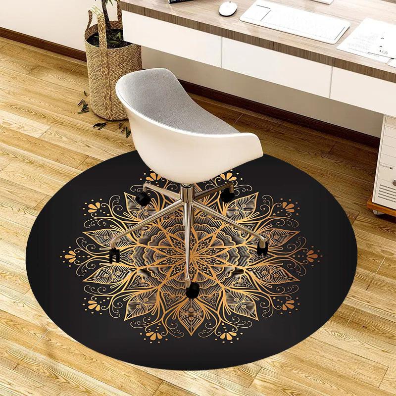 1pc Golden Mandala Design Round carpet, Made of Polyester,Perfect for Decorating Office Chairs, Living Rooms,Vibrant Decorative Rug