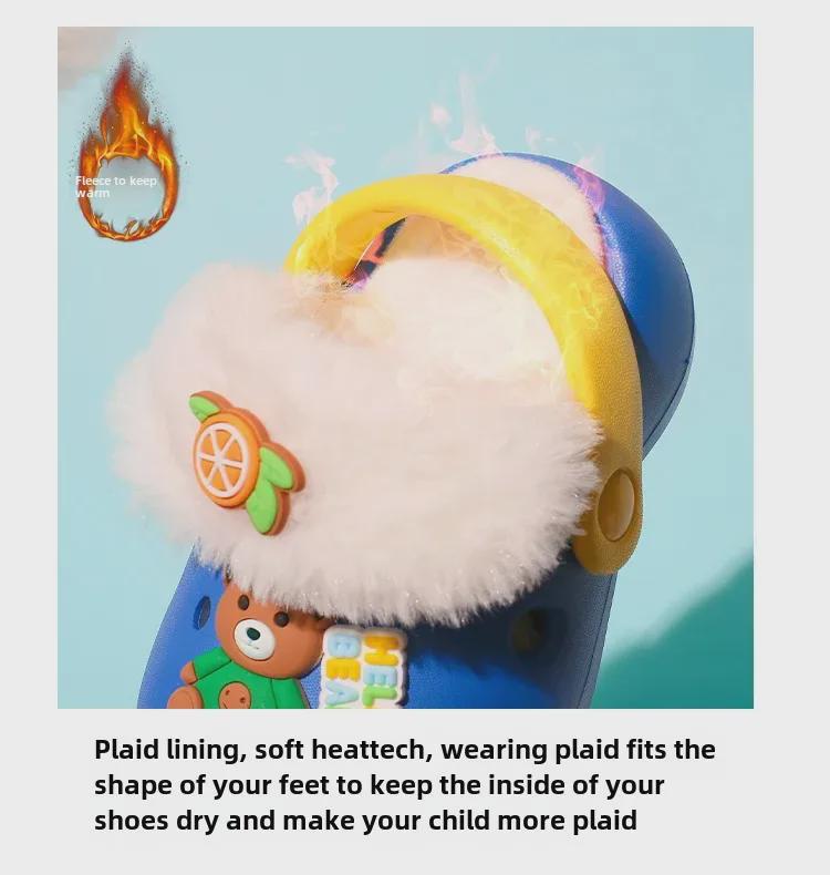 2024 Kids' Cartoon Cotton Slippers: Winter Non-slip, Removable Hole, Two-Wear Design for Boys & Girls