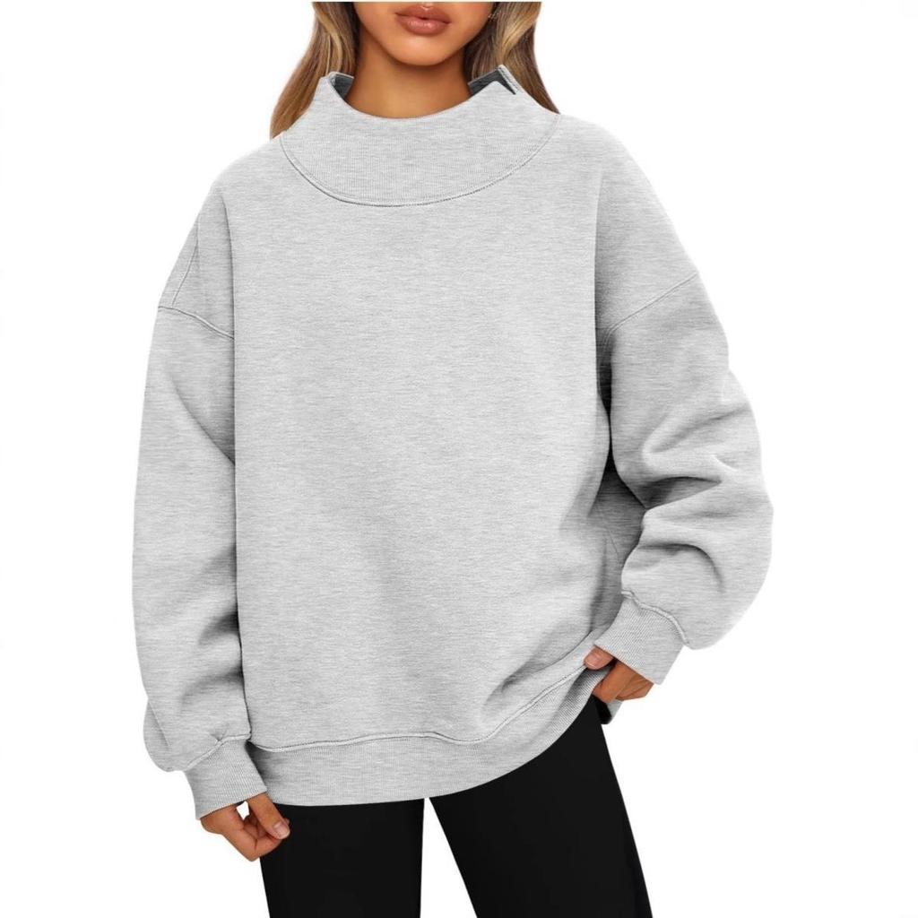 Women's High Neck Pullover Casual Sweatshirt Long Sleeve Fleece Top For European American Sports
