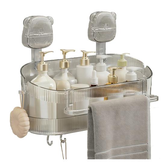 Badrumsförvaringshylla med sugkopp utan borrning Stor kapacitet Stark bärförmåga Organizer med sugkoppar och dräneringshål Avtagbar duschkorg