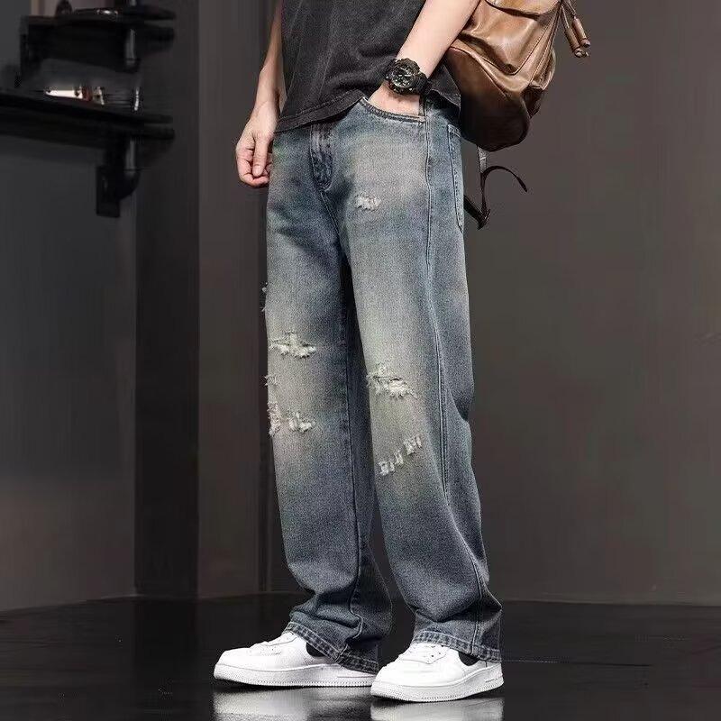 Men's Summer 2024 American-Style Ripped Wide-Leg Jeans