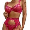 3 Pieces/Set Sexy Embroidery Bra Garter Lingerie Photography Thong Bowknot Underwear Kit Female Sleepwear