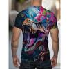 Men's 3D Dinosaur Printed T-shirt Casual Short Sleeved Round Neck Breathable Polyester Fabric Summer Style