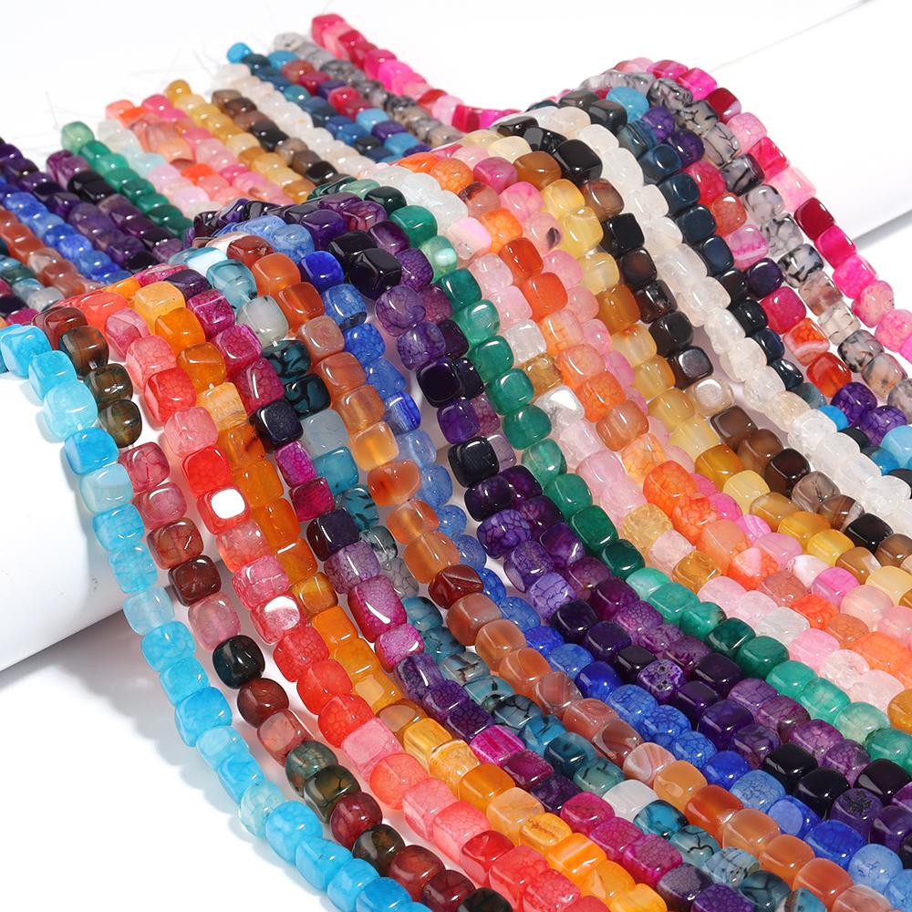 Natural Stone Square Beads 8mm Striped Agate Tube Stone Loose Spacer Beads For Jewelry Making Accessories DIY Bracelet Keychain